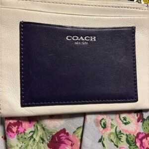Coach Women's Cream and Dark Blue Clutch